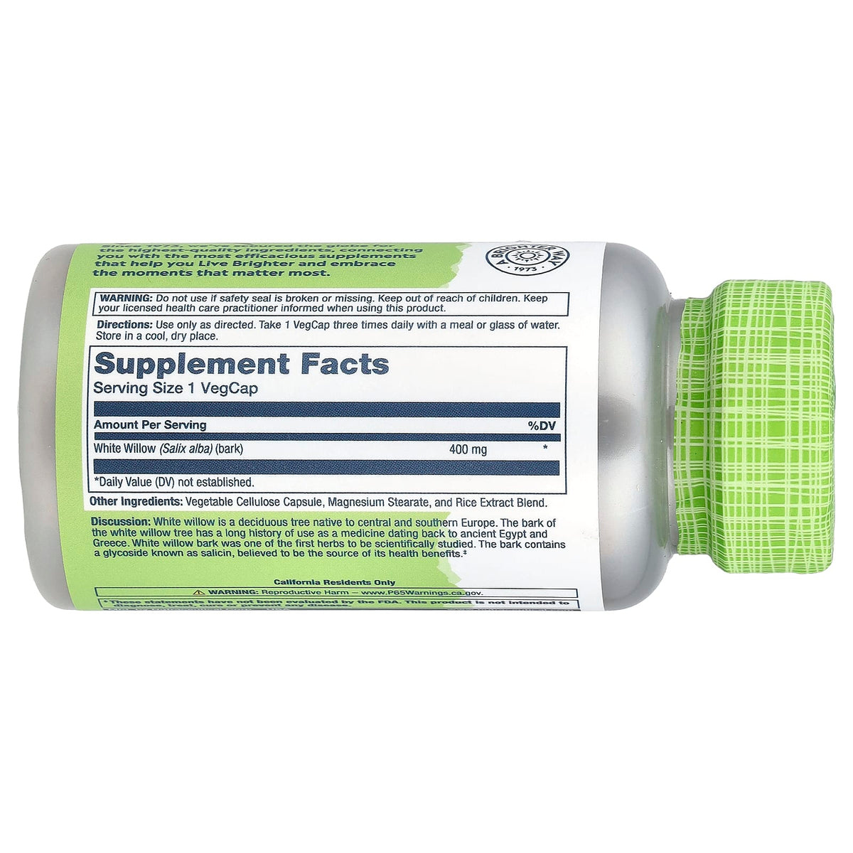 Solaray True Herbs White Willow 400 mg 100 VegCaps