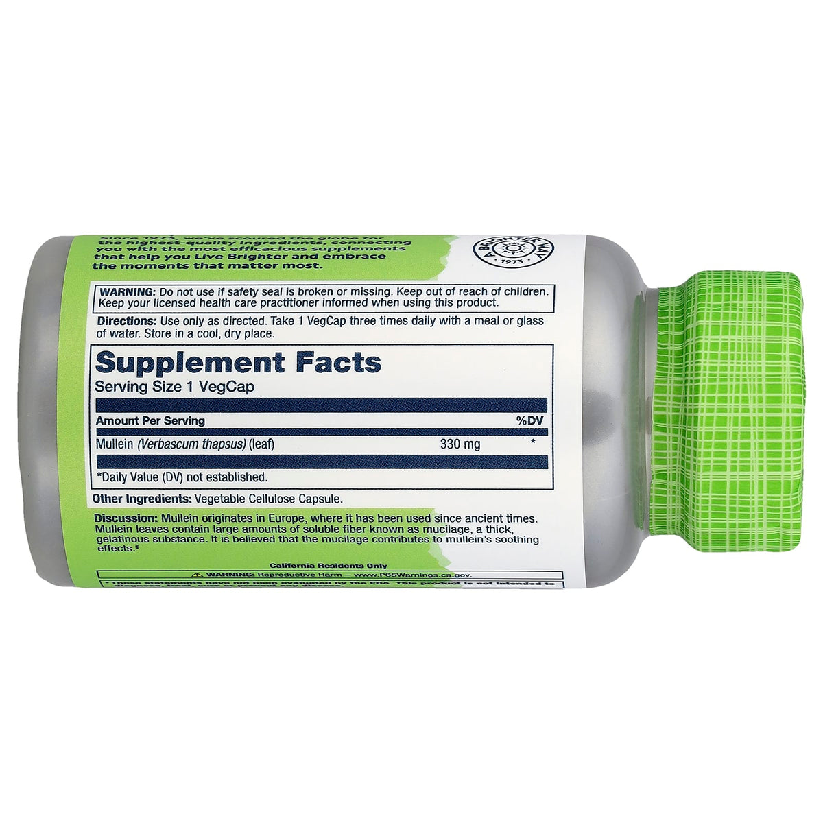 Solaray True Herbs Mullein 330 mg 100 VegCaps