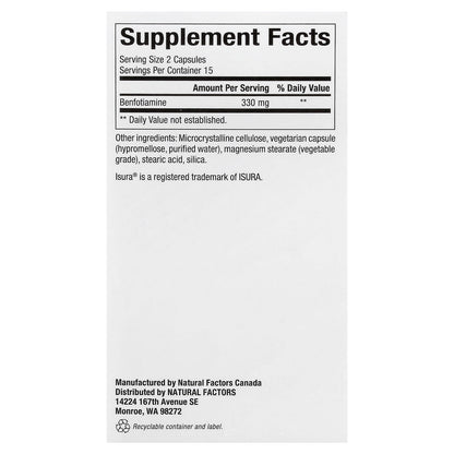 Natural Factors Benfotiamine 165 mg 30 Veg Caps