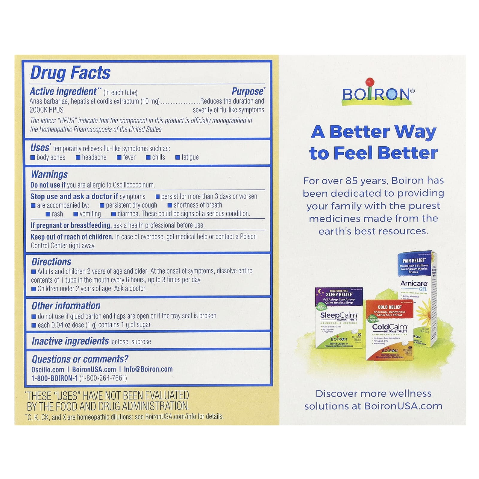Boiron, Oscillococcinum, Flu-Like Symptoms, Age 2 & Up, 30 Quick-Dissolving Pellets, 0.04 oz Each