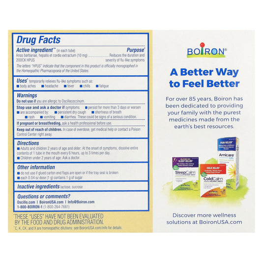 Boiron, Oscillococcinum, Flu-Like Symptoms, Age 2 & Up, 30 Quick-Dissolving Pellets, 0.04 oz Each