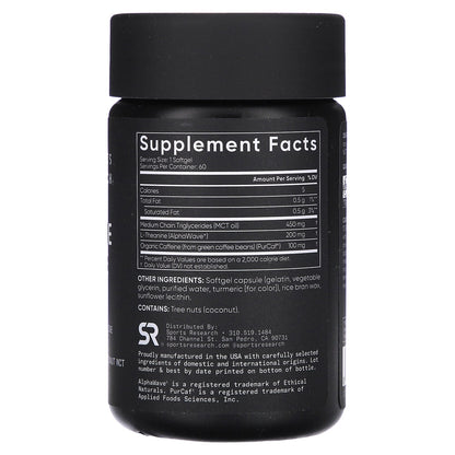 Sports Research L-Theanine & Caffeine, 2-in-1 Formula 60 Softgels