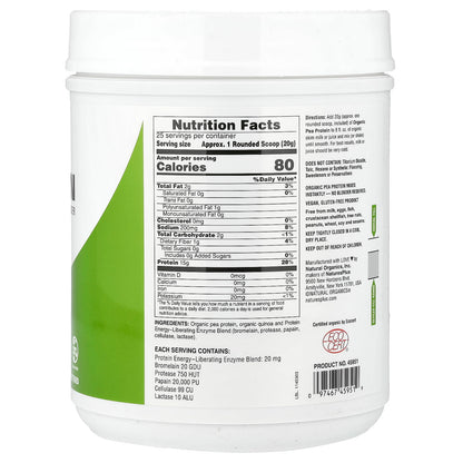 Nature's Plus, Organic Pea Protein Powder, 1.10 lbs (500 g)