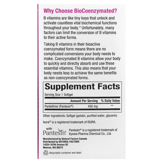 Natural Factors Biocoenzymated B5 450 mg 60 Softgels