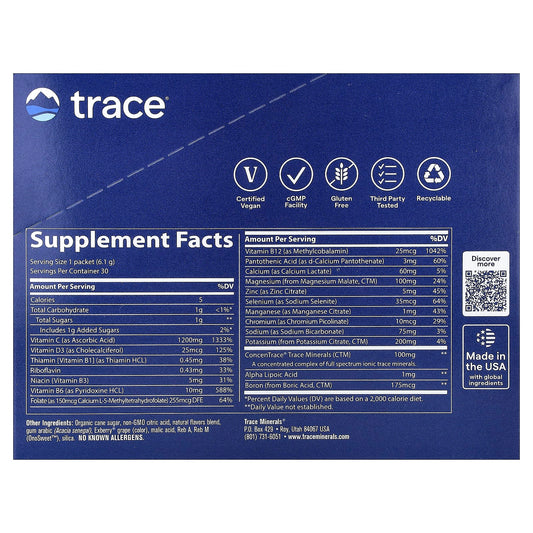Trace, Power Pak, Essential Nutrient Support, Pomegranate Blueberry, 30 Stick Packs, 0.22 oz (6.1 g) Each