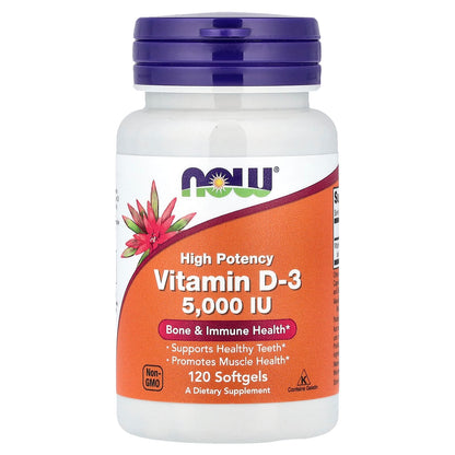 NOW Foods Vitamin D-3, High Potency 5,000 IU 120 Softgels
