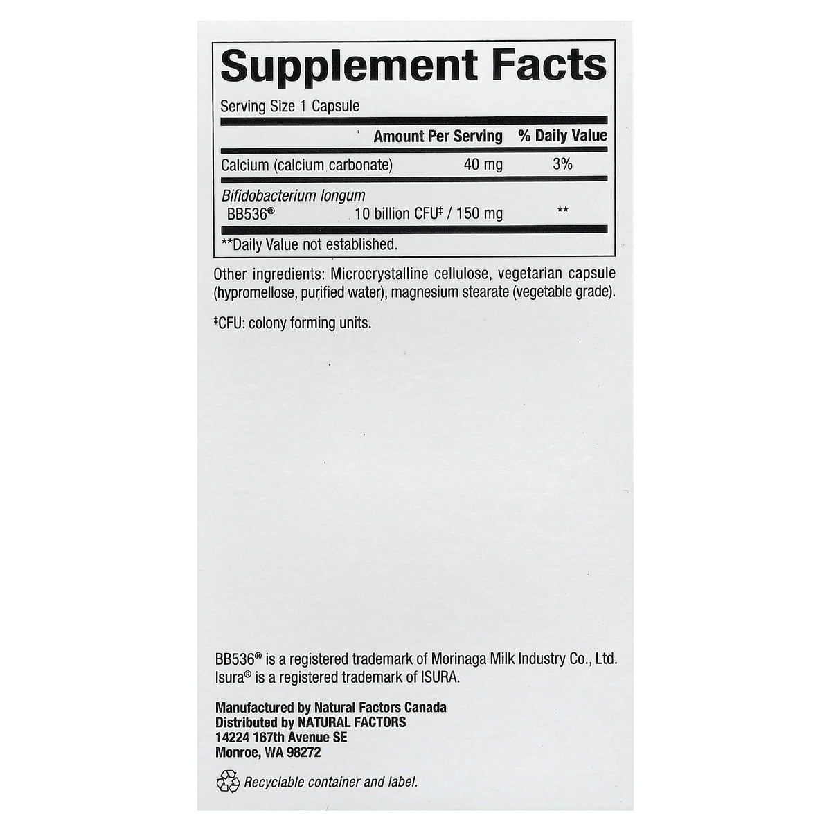 Natural Factors Travel Biotic BB536 10 Billion CFU 60 Veg Caps, FREE POSTAGE