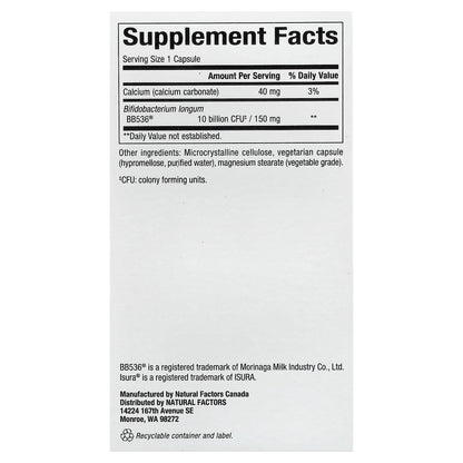 Natural Factors Travel Biotic BB536 10 Billion CFU 60 Veg Caps, FREE POSTAGE