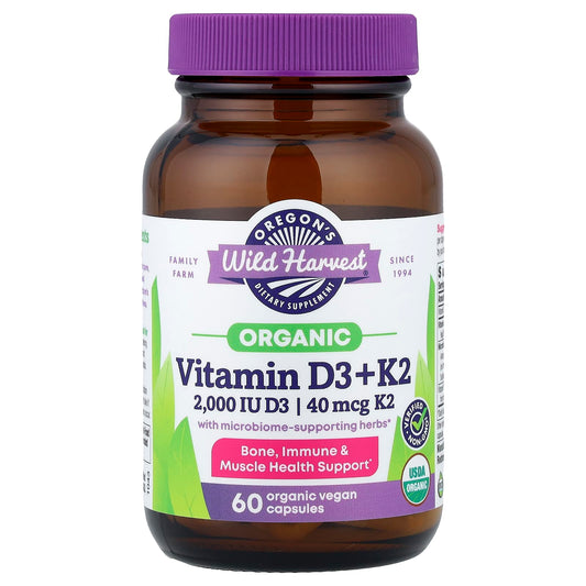 Oregon's Wild Harvest, Organic Vitamin D3 + K2, 60 Organic Vegan Capsules