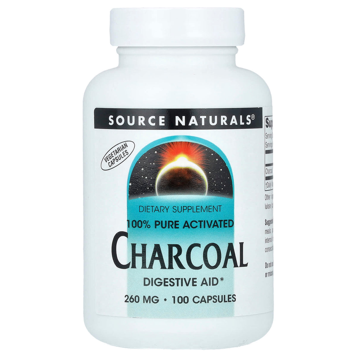 Source Naturals 100% Activated Charcoal 260 mg 100 Capsules