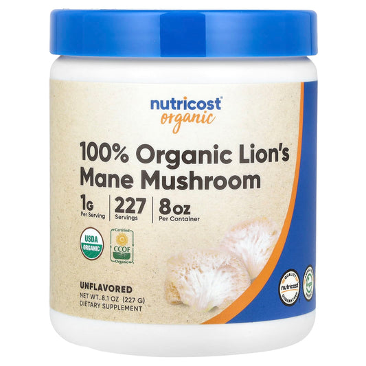 Nutricost, 100% Organic Lion's Mane Mushroom, Unflavoured, 8.1 oz (227 g)
