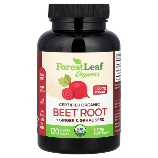 Forest Leaf, Certified Organic Beetroot + Ginger & Grape Seed, 120 Vegetable Capsules