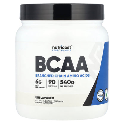 Nutricost, Performance, BCAA, Unflavoured, 1.2 lb (540 g)