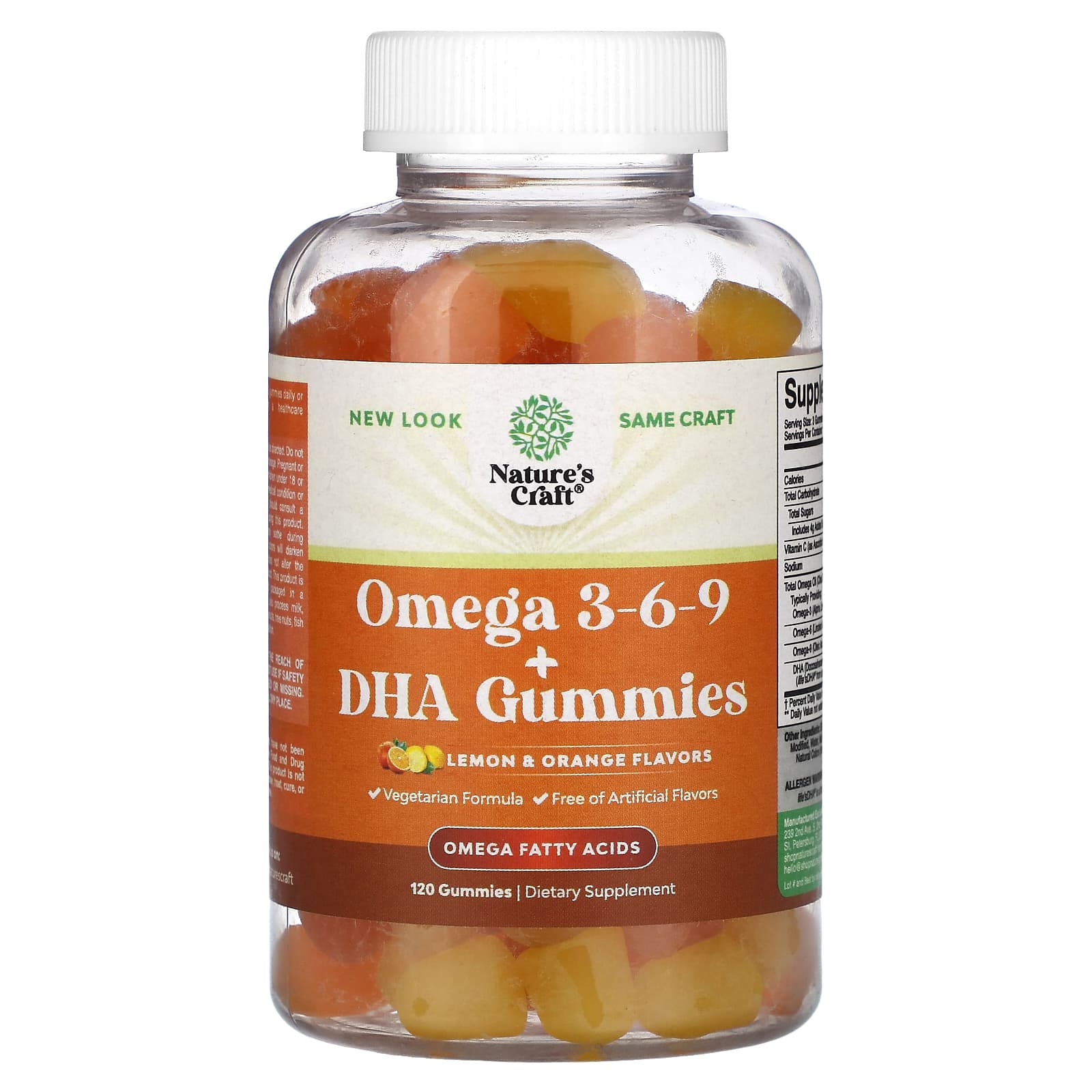 Nature's Craft, Omega 3-6-9 + DHA Gummies, Lemon and Orange, 120 Gummies