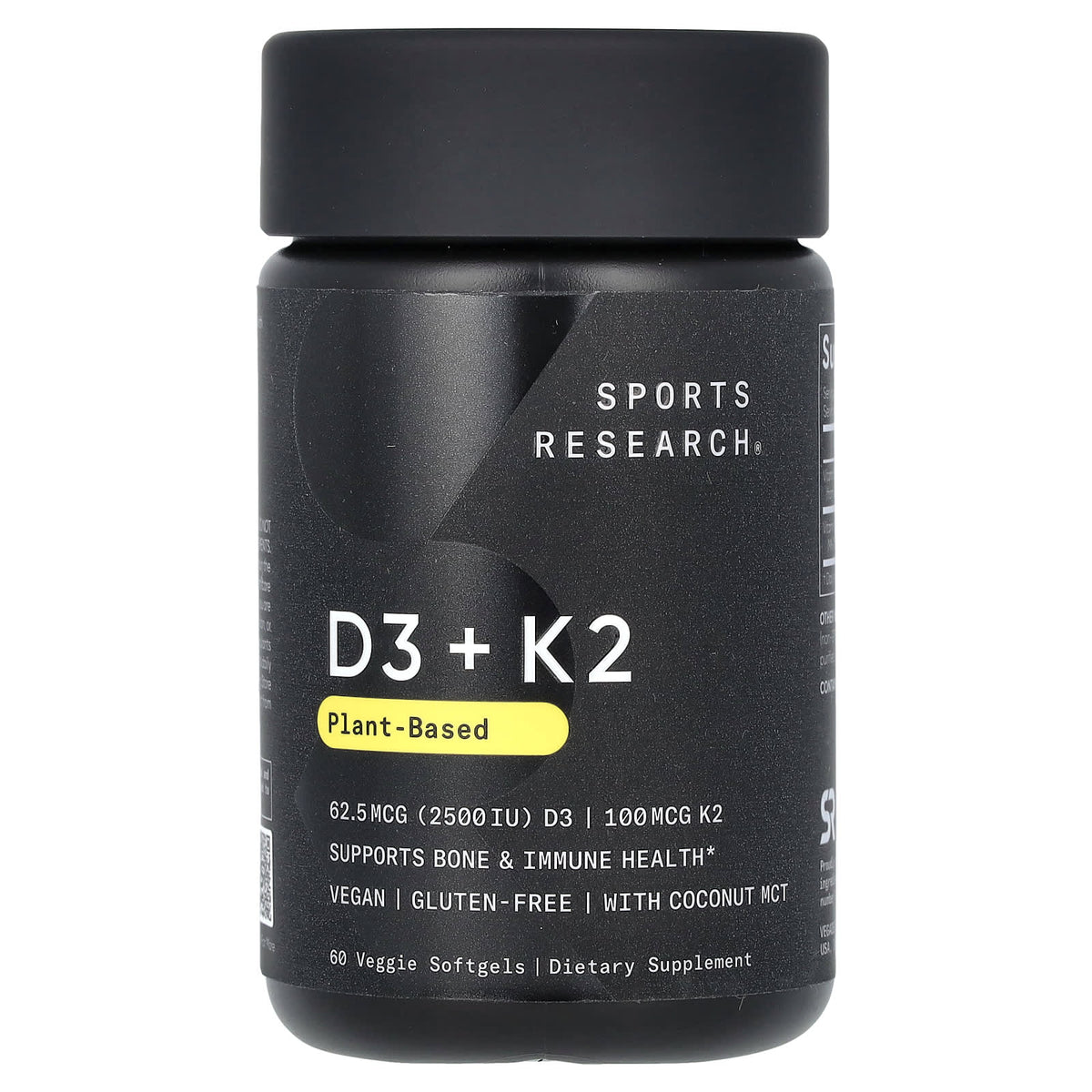 Sports Research D3 + K2, Plant-Based, / 62.5 mcg 60 Softgels