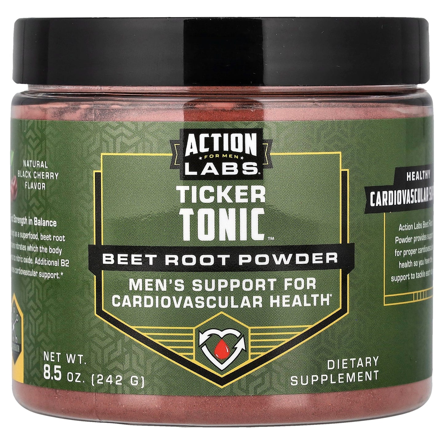 Action Labs, For Men, Ticker Tonic™, Beetroot Powder, Natural Black Cherry, 8.5 oz (242 g)