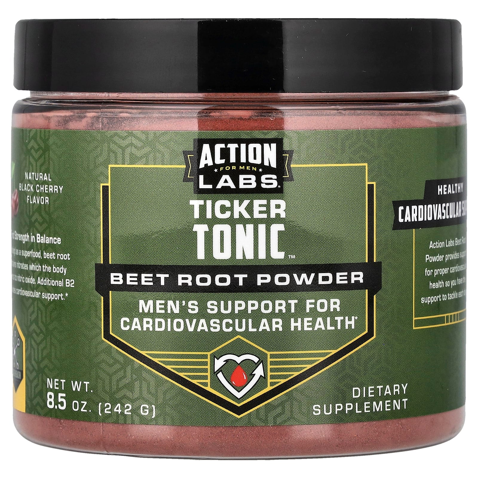 Action Labs, For Men, Ticker Tonic™, Beetroot Powder, Natural Black Cherry, 8.5 oz (242 g)