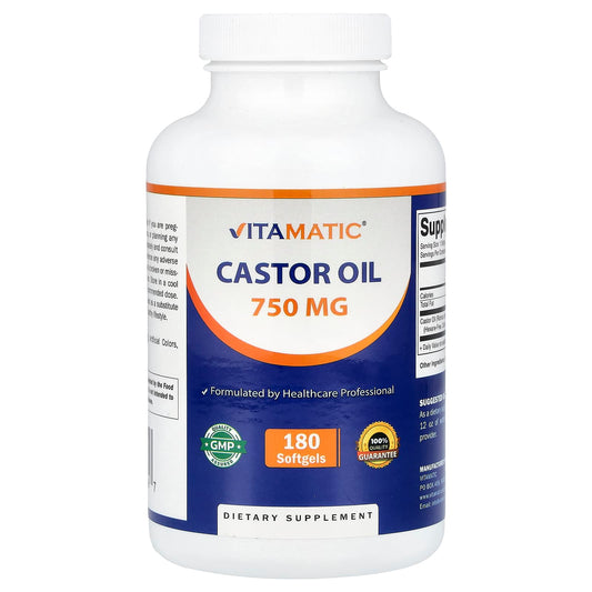 Vitamatic, Castor Oil, 750 mg, 180 Capsules