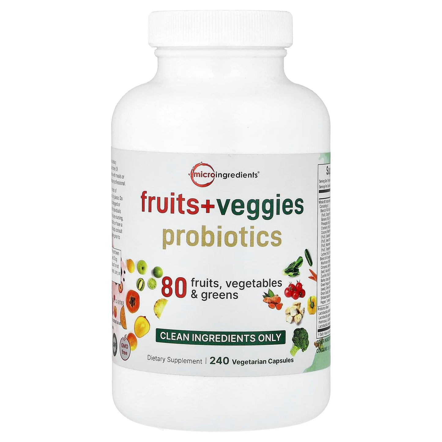 Micro Ingredients, Fruits + Veggies Probiotics, 240 Vegetarian Capsules