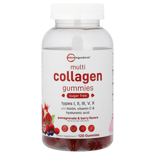 Micro Ingredients, Multi Collagen Gummies With Biotin, Vitamin C & Hyaluronic Acid, Sugar-Free, Pomegranate & Berry, 120 Gummies
