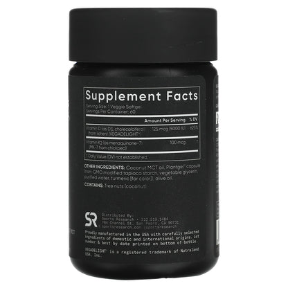 Sports Research D3 + K2, Plant Based, / 125 mcg 60 Softgels