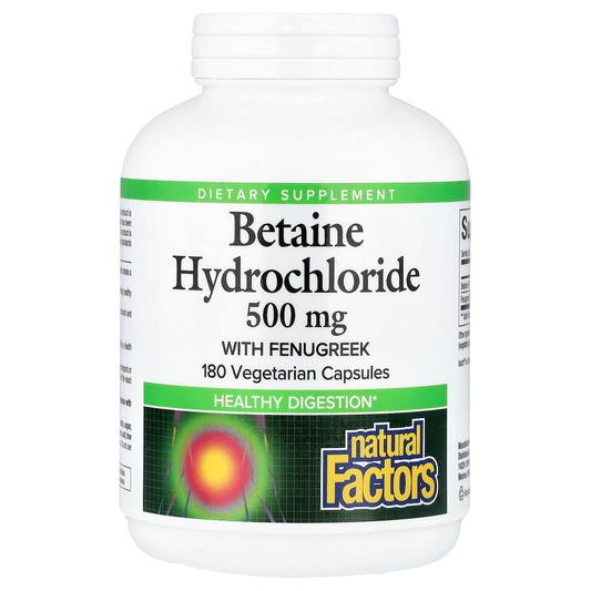 Natural Factors Betaine Hydrochloride Fenugreek 500 mg 180 Vegetarian Capsules