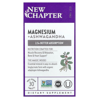 New Chapter, Magnesium + Ashwagandha, 30 Vegan Tablets