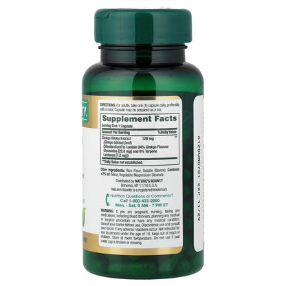 Nature's Bounty Ginkgo Biloba 120 mg 100 Capsules