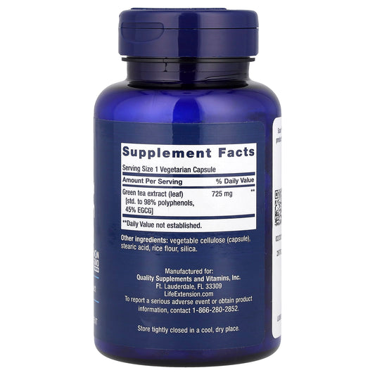 Life Extension, Mega Green Tea Extract, Lightly Caffeinated, 100 Vegetarian Capsules (725 mg per Capsule)