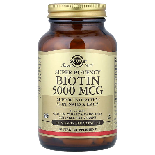 Solgar, Biotin, 5,000 mcg, 100 Vegetable Capsules