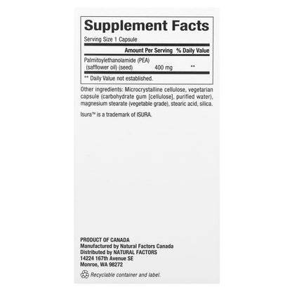 Natural Factors, PEA, 400mg, Palmitoylethanolamide, 90 Vegetarian Capsules