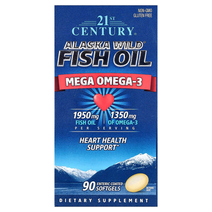 21st Century, Alaska Wild® Fish Oil, Mega Omega 3, 90 Enteric Coated Softgels