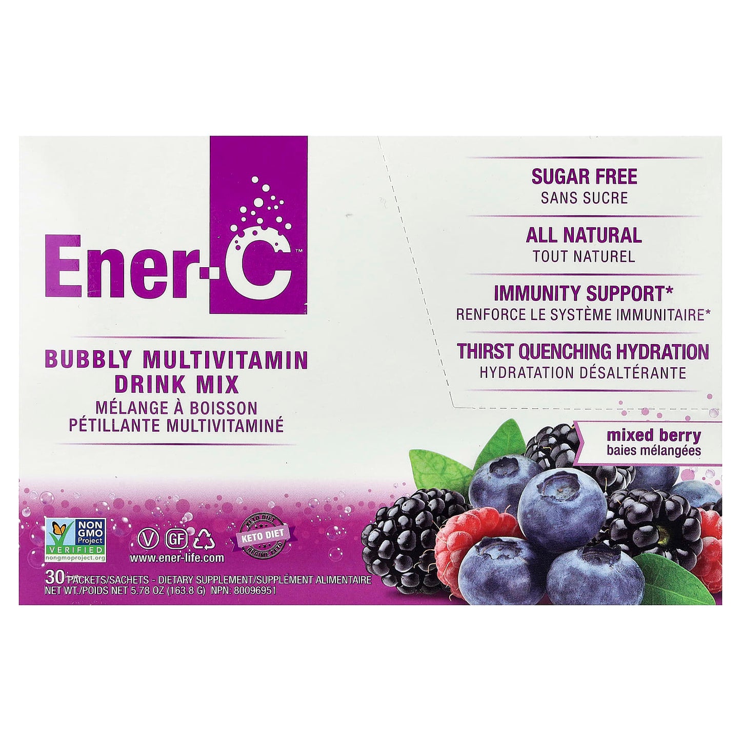 Ener-C, Bubbly Multivitamin Drink Mix, Mixed Berry, 30 Packets, 0.2 oz (5.46 g) Each