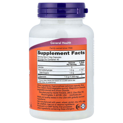 Now- D-Mannose, 500mg, 120 Veg Capsules