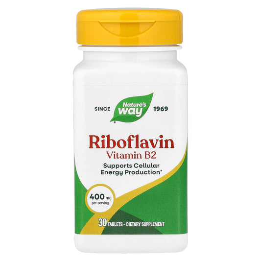 Natures Way Riboflavin Vitamin B2, Cellular Energy Production 30 tabs