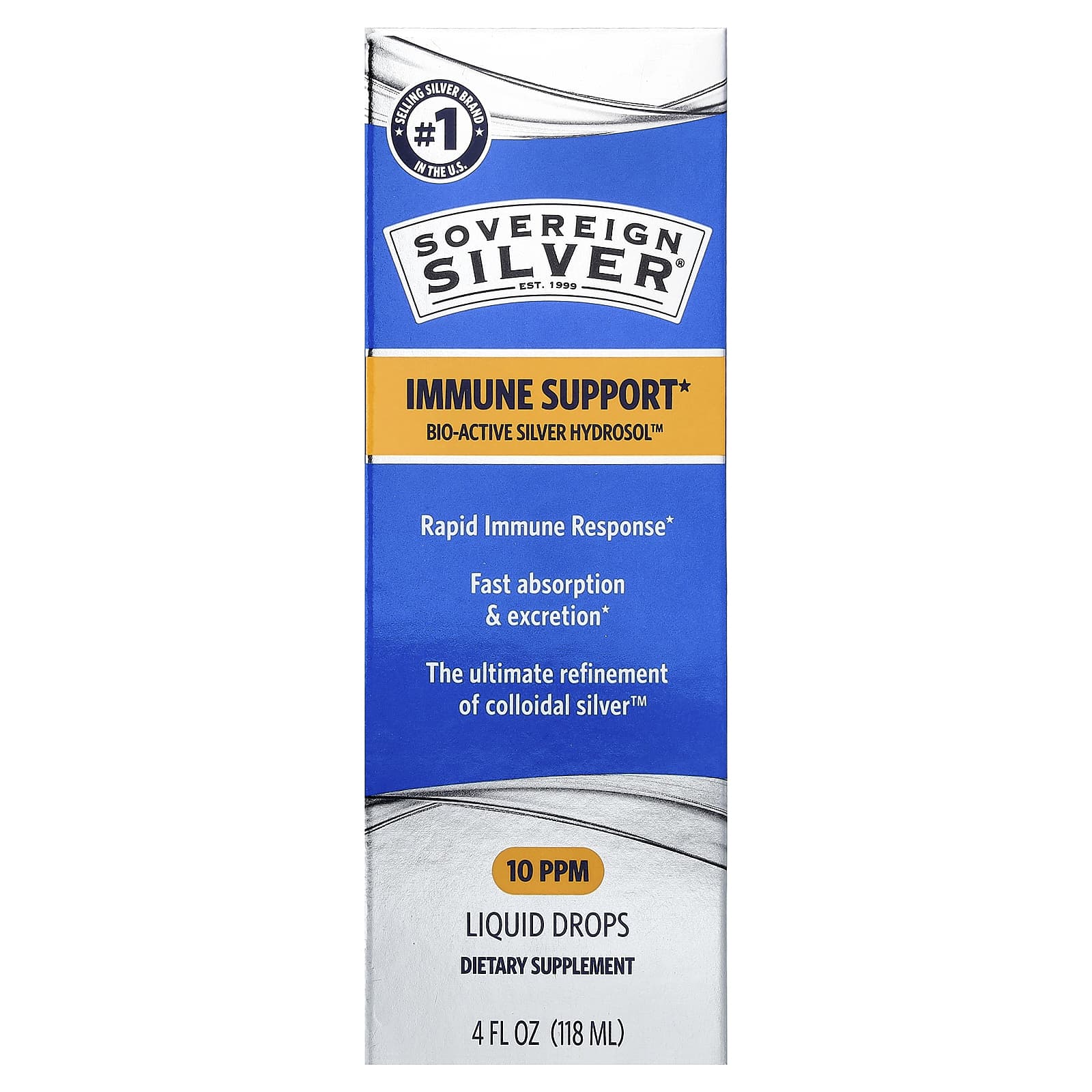 Sovereign Silver, Bio-Active Silver Hydrosol, Dropper-Top, Daily + Immune Support, 10 PPM, 4 fl oz (118 ml)