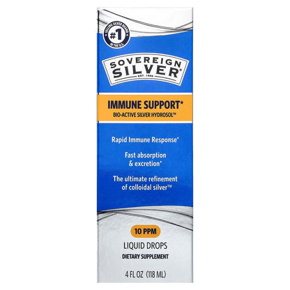 Sovereign Silver, Bio-Active Silver Hydrosol, Dropper-Top, Daily + Immune Support, 10 PPM, 4 fl oz (118 ml)