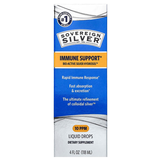 Sovereign Silver, Bio-Active Silver Hydrosol, Dropper-Top, Daily + Immune Support, 10 PPM, 4 fl oz (118 ml)