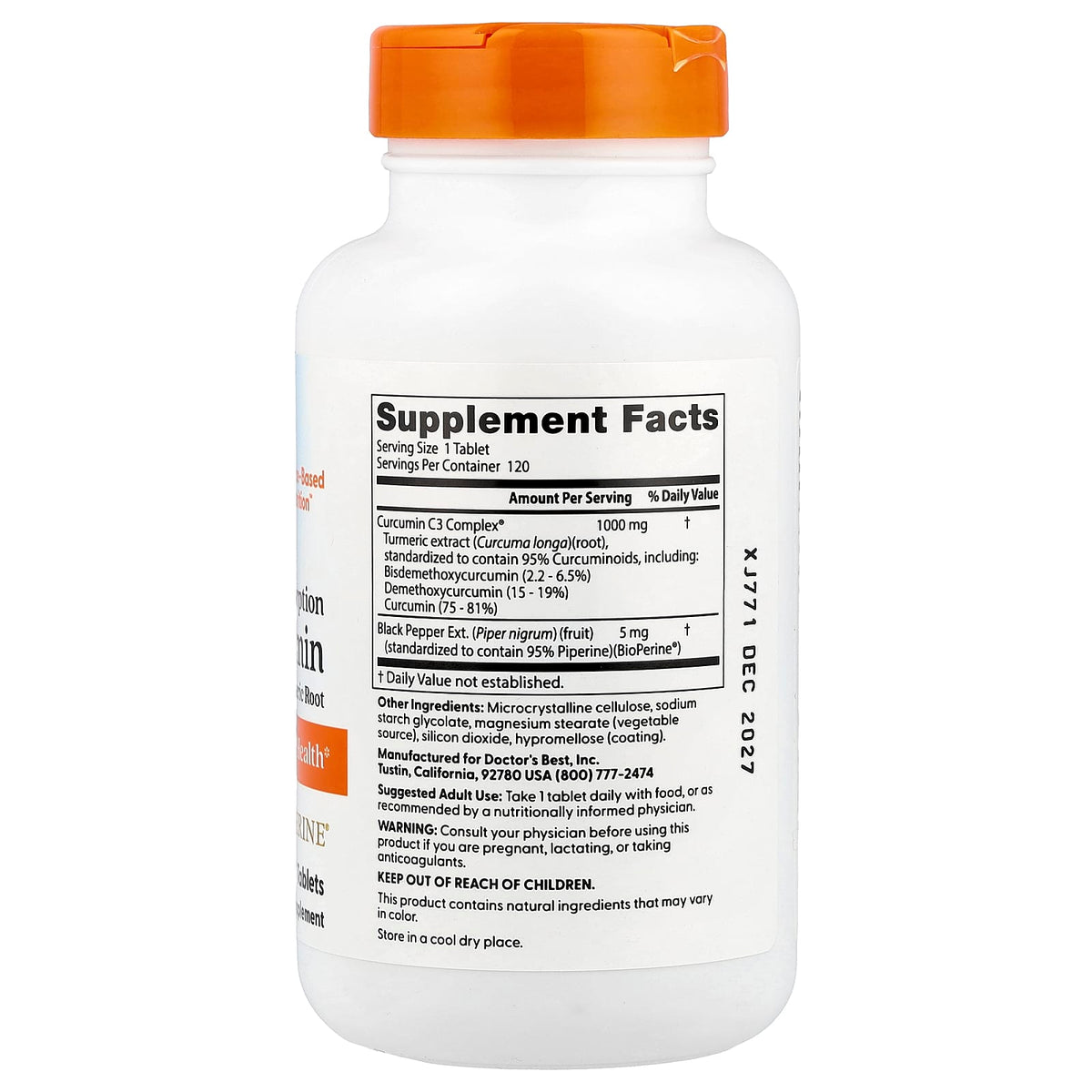 Doctor's Best, High Absorption Curcumin, 500 mg, 120 Capsules