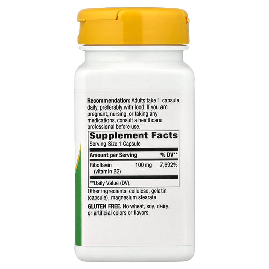 Nature's Way, Riboflavin, Vitamin B2, 100 mg, 100 Capsules