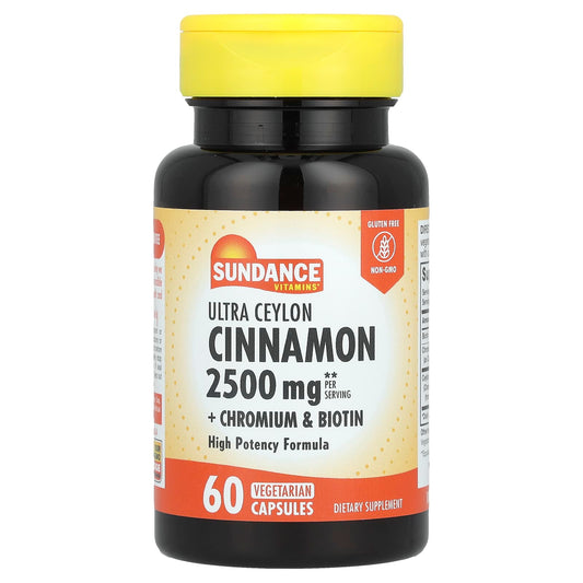 Sundance Vitamins, Ultra Ceylon Cinnamon + Chromium & Biotin, 60 Vegetarian Capsules