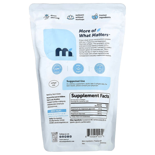 Micro Ingredients, L-Theanine Plus Magnesium Glycinate, 400 Softgels